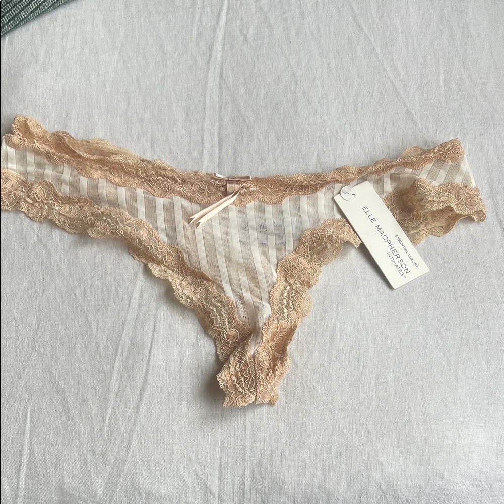Striped Lace-Trim Thong in Nude Blush